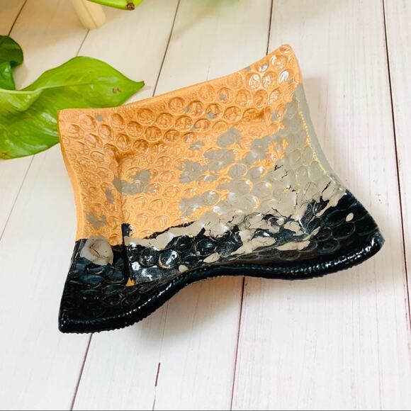 Handmade Square Trinket Dish Textured Art Piece Jewelry Coin Holder 5 1/2" Wide - Picture 1 of 6